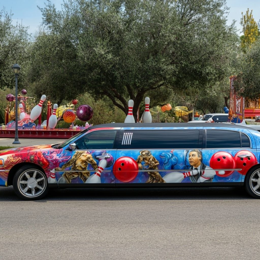 Vibrant Carnival Limo with Bowling Pins and Balls
