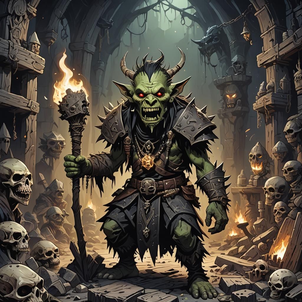 Intense Goblin Shaman in Gothic Dark Fantasy Style