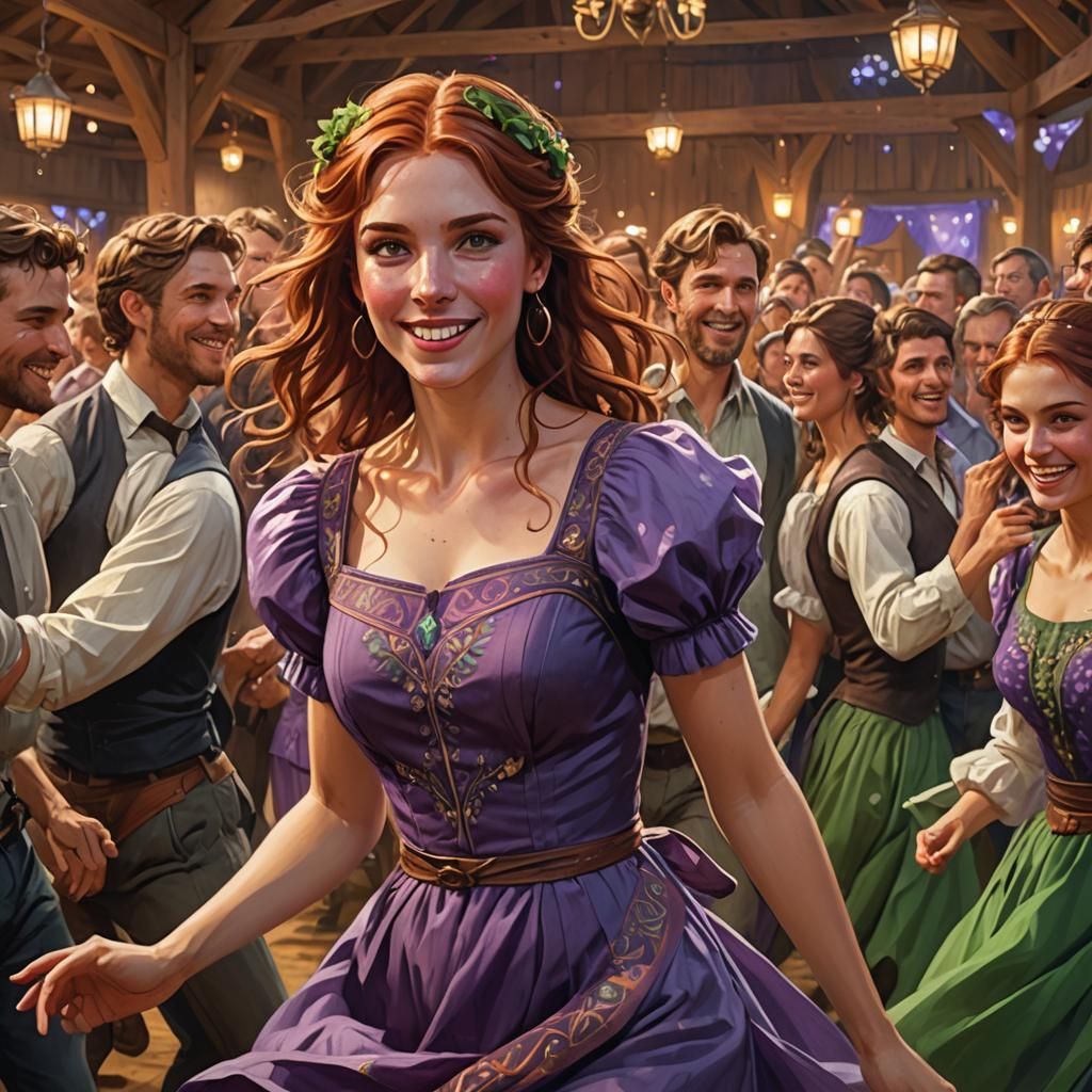 Auburn-Haired Woman Dancing, Hyperdetailed Concept Art