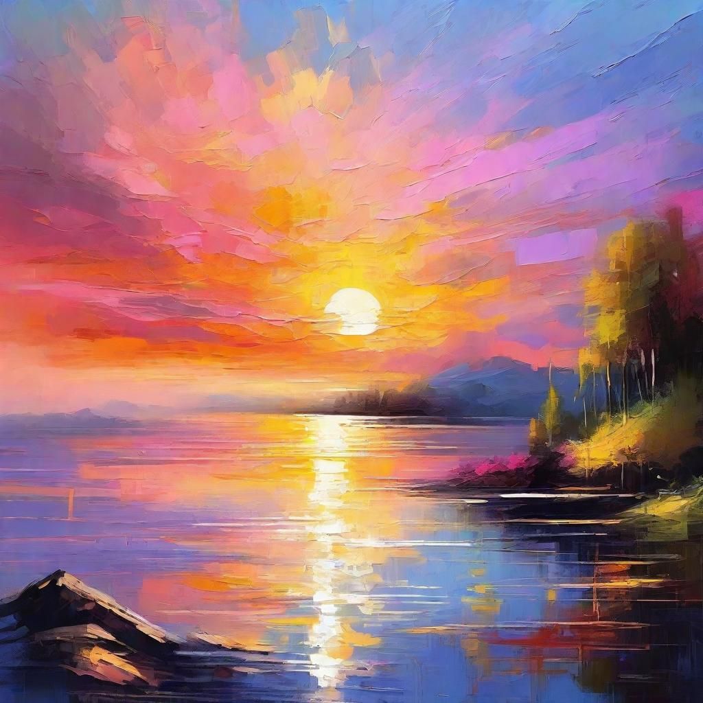 Dreamy Sunset Lake: Abstract Impressionist Painting