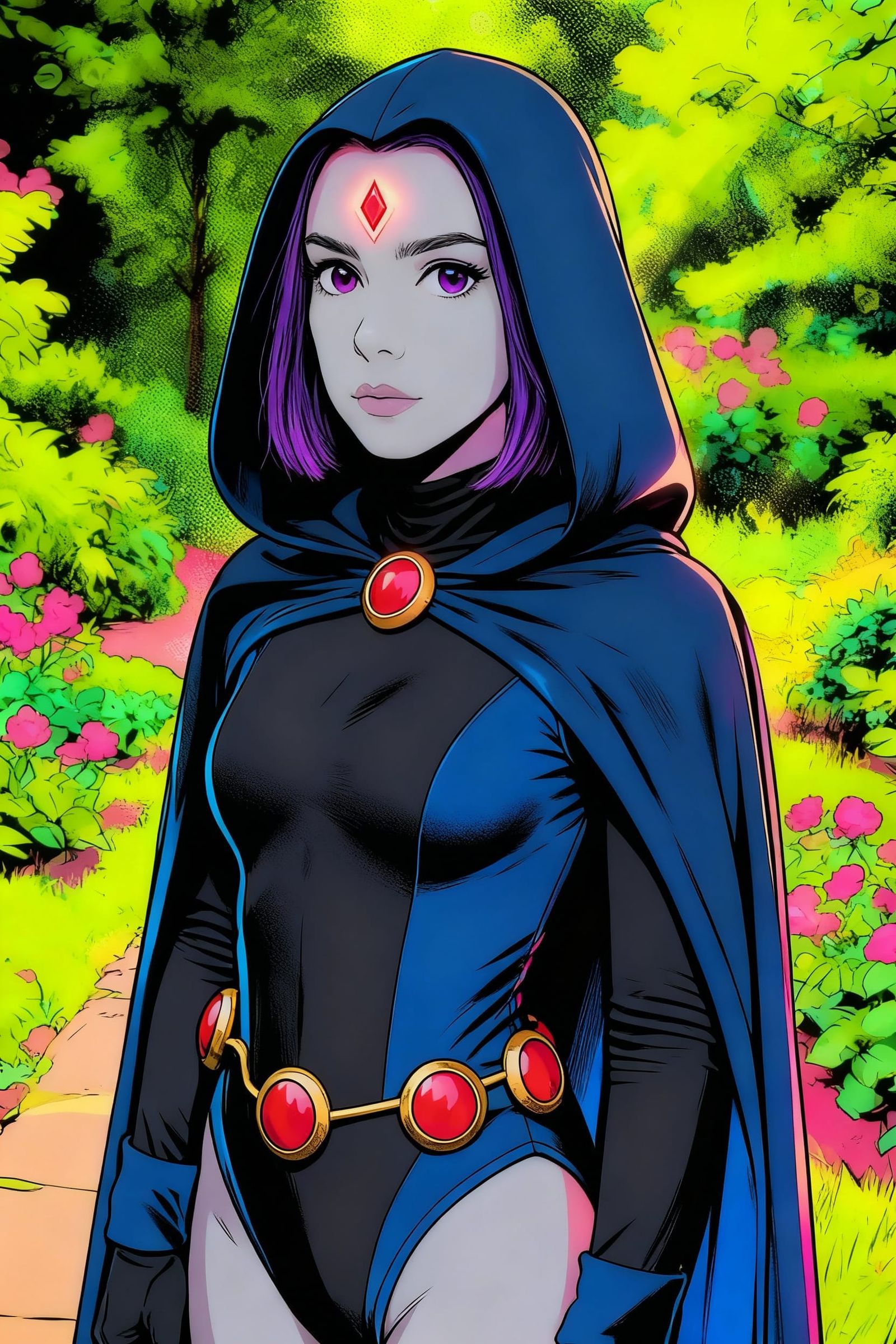 Cute Raven DC Character with Glowing Red Forehead Diamond