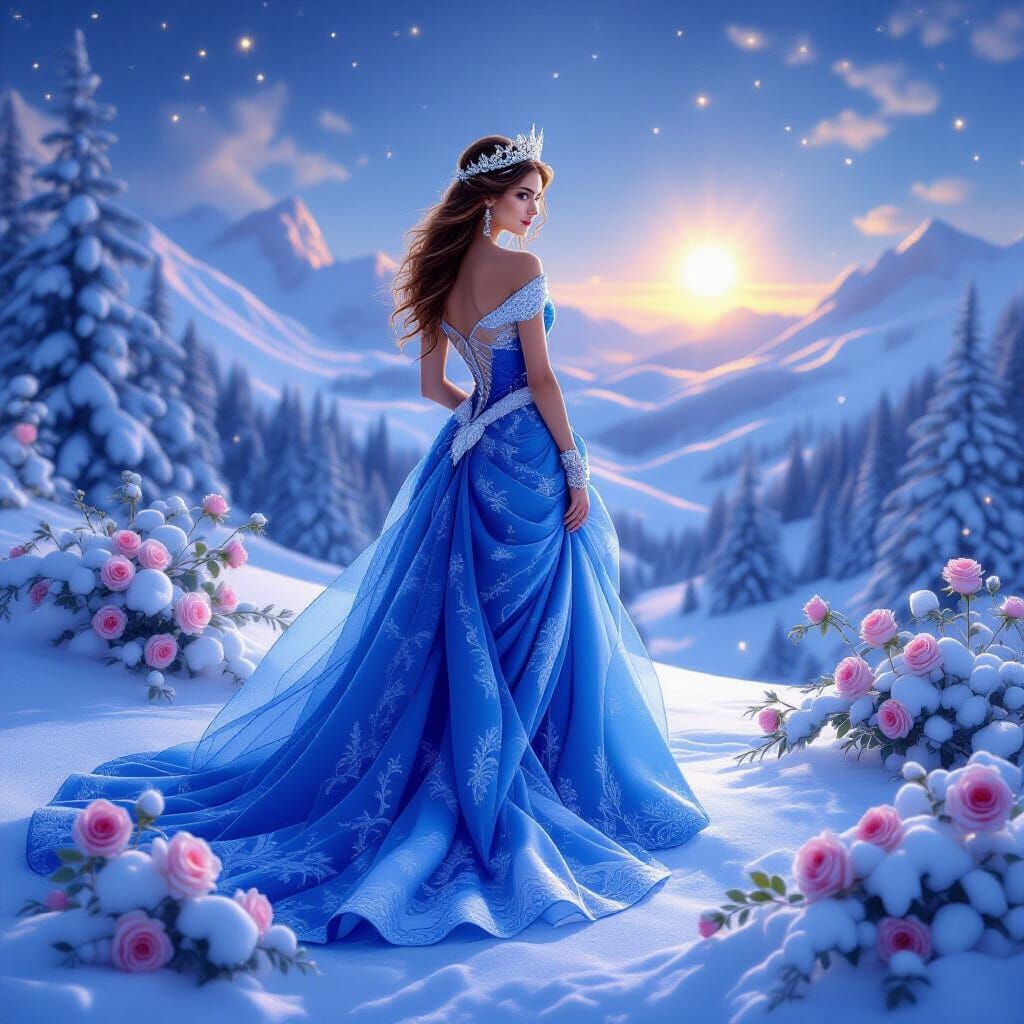 Elegant Ice Queen in Ethereal Winter Landscape