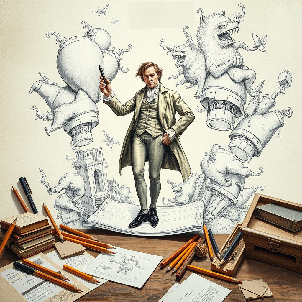 Artist Emerges from Sketch in Dreamlike Scene