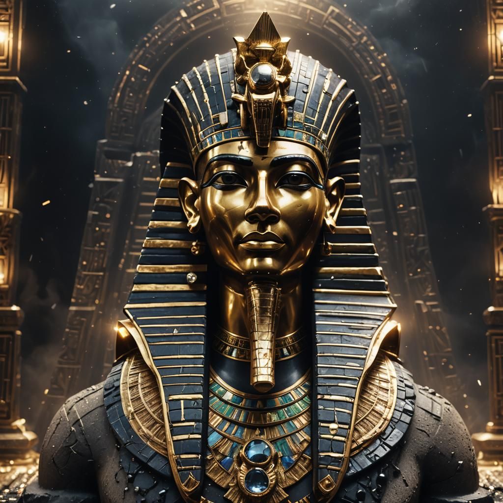 Ornate Crystal Pharaoh Sculpture in Opulent Light
