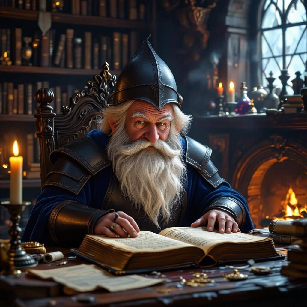 Cozy Gnome Wizard Study with Desk and Bookshelves