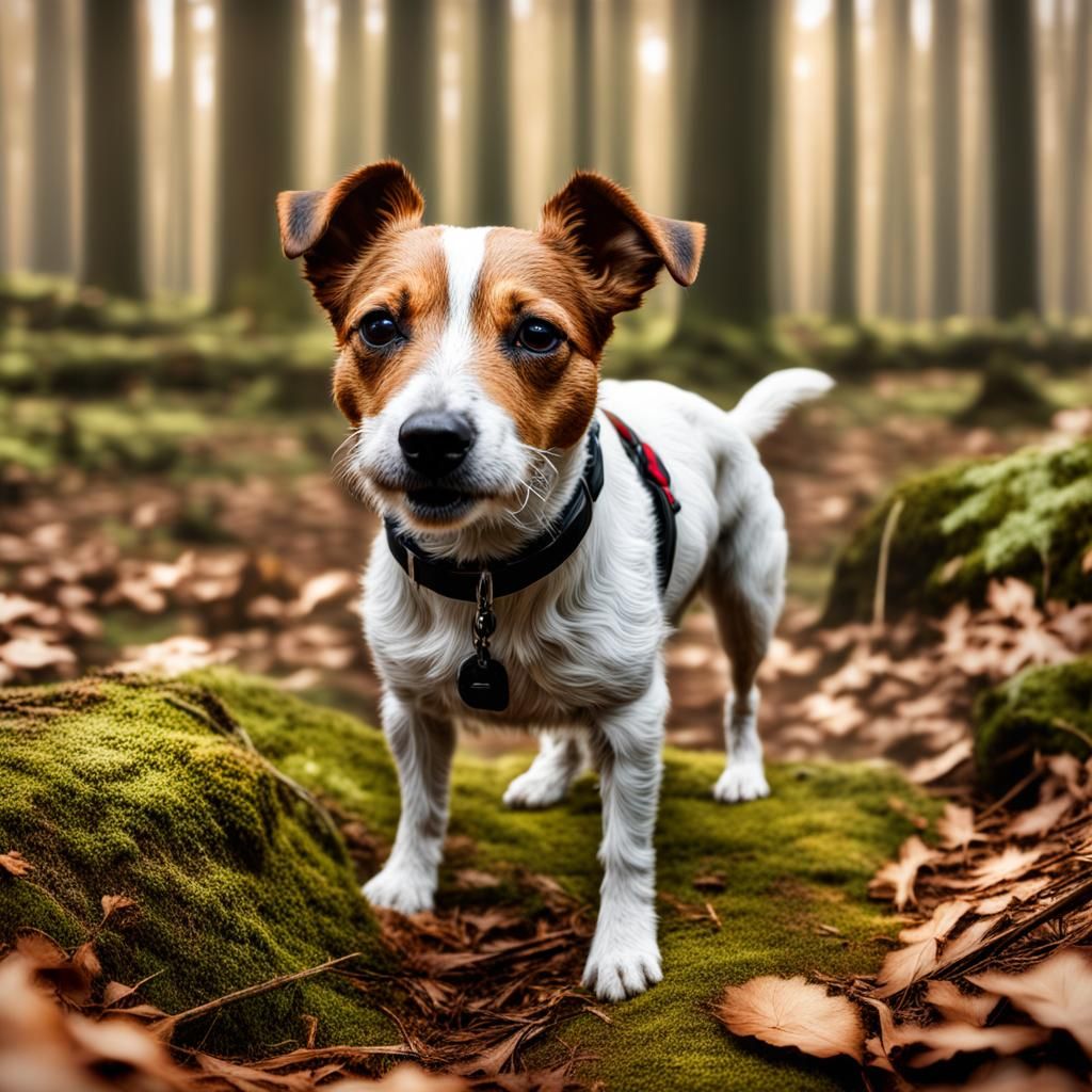 Jack Russel stöbert im Wald