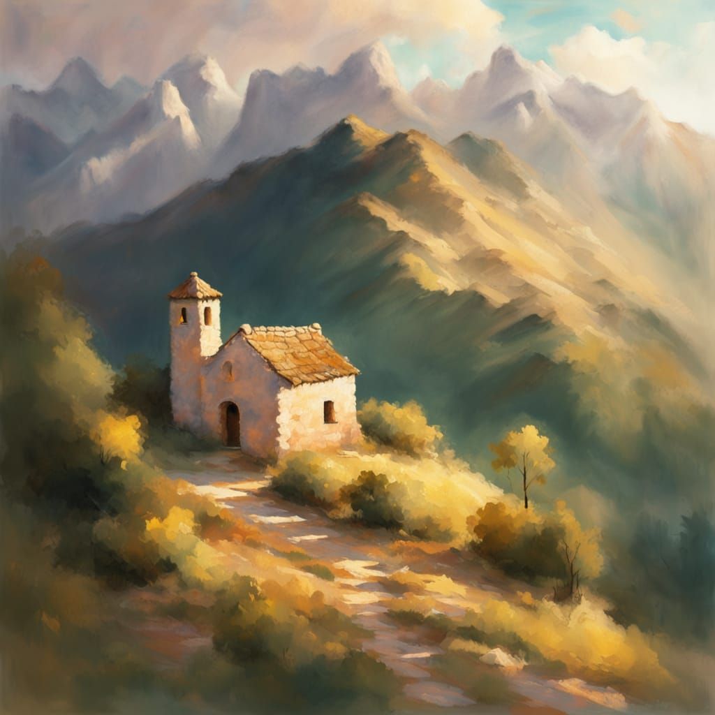 Mountain Ruin in Impressionist Golden Light