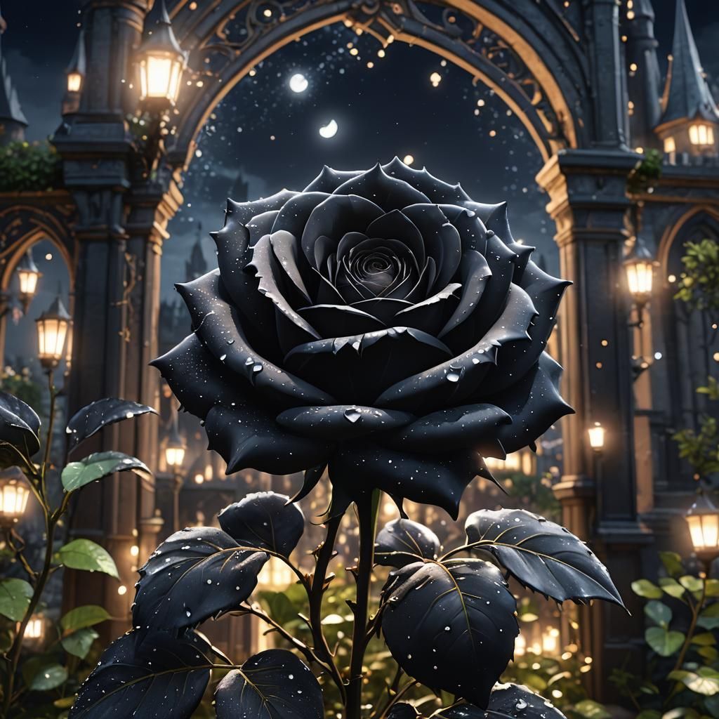 Black Rose Blooms in Dark Castle Garden