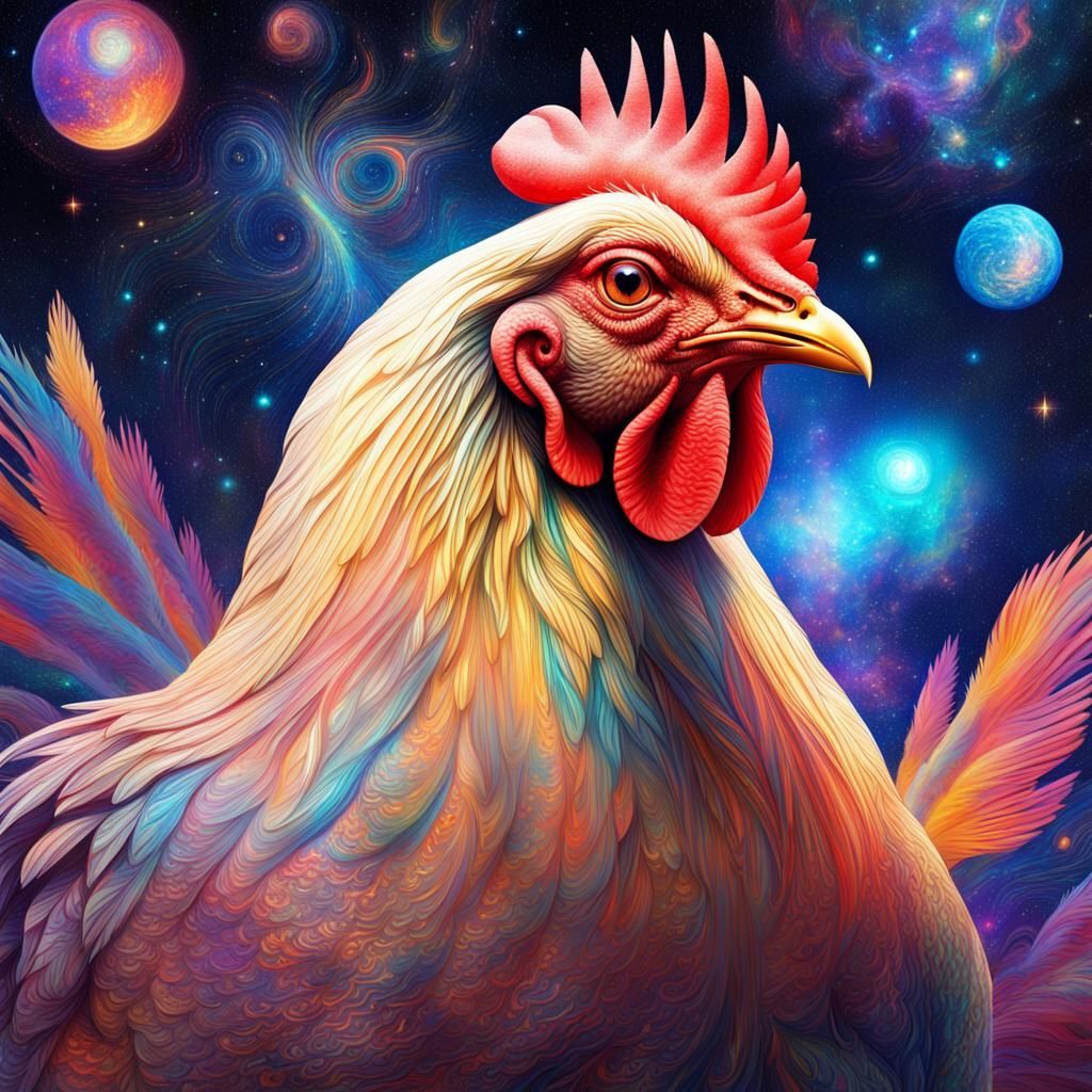 Holographic Chicken in Astral Cosmic Illustration