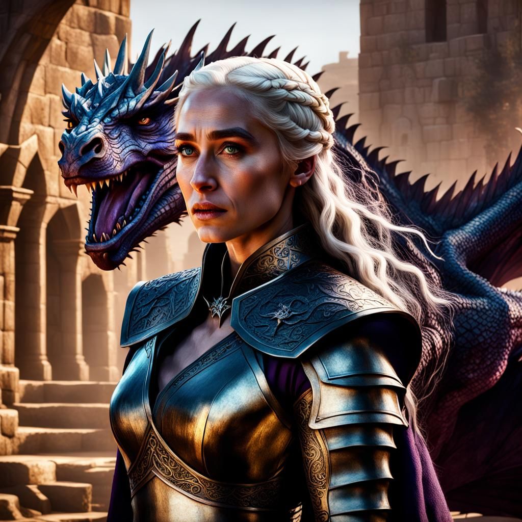 Daenerys Targaryen and Dragon: Dark Fantasy Art