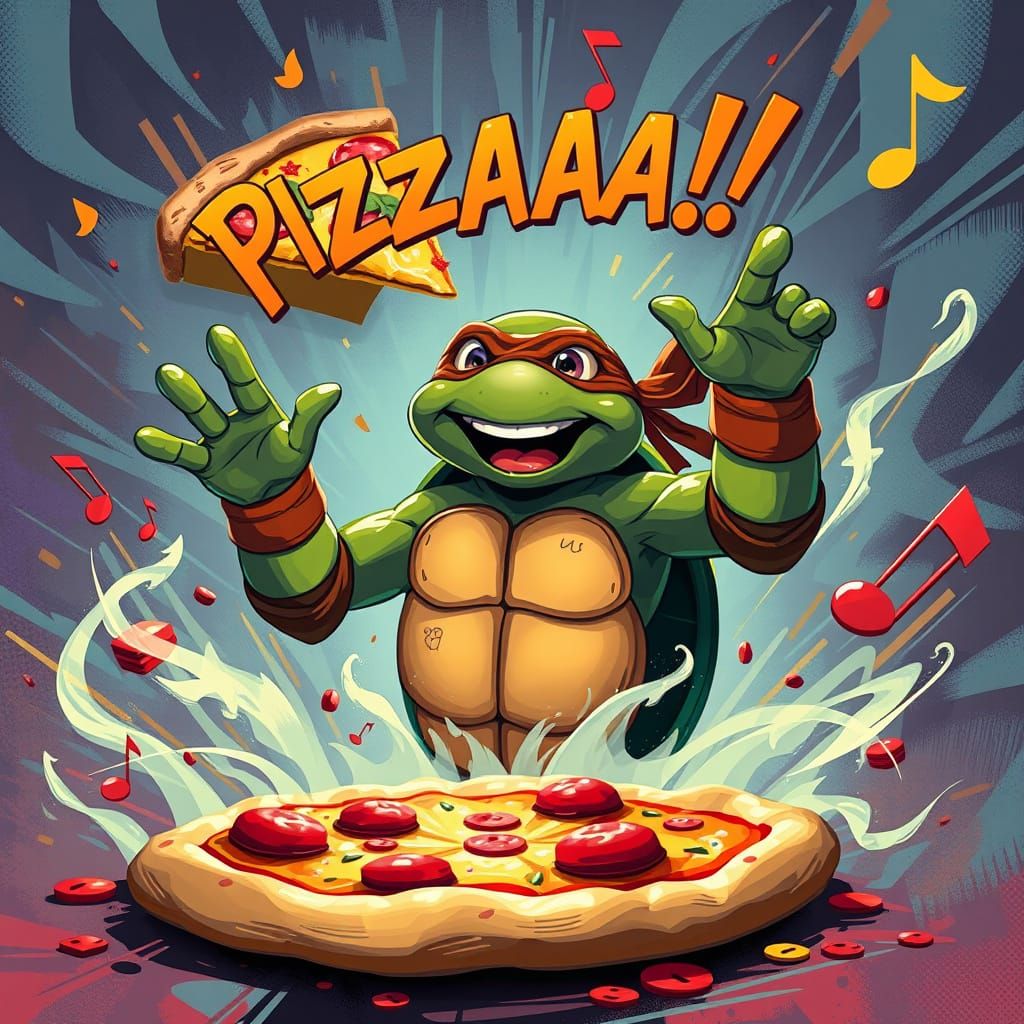 Ninja Turtle Pizza Serenade in Digital Painting Style