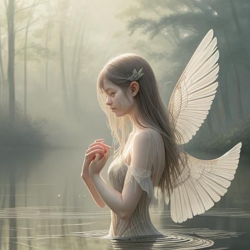 Fairy at Blackwater Pond: Woodcut Style