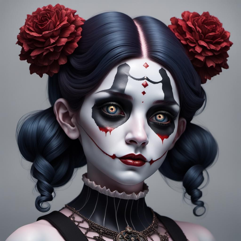 Demonic Gothic Mime Porcelain Doll Portrait