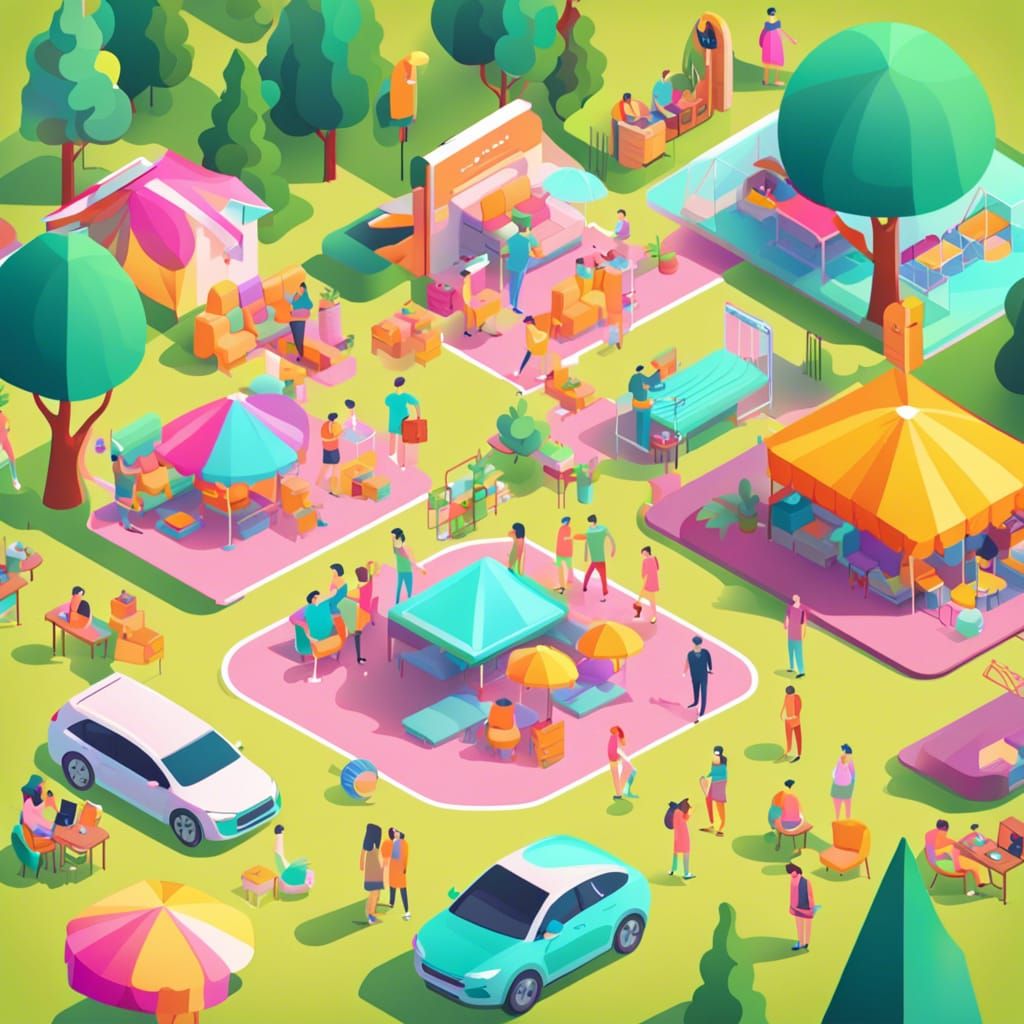 Lively Summer Holiday Park with AI Chatbot: Digital Illustra...