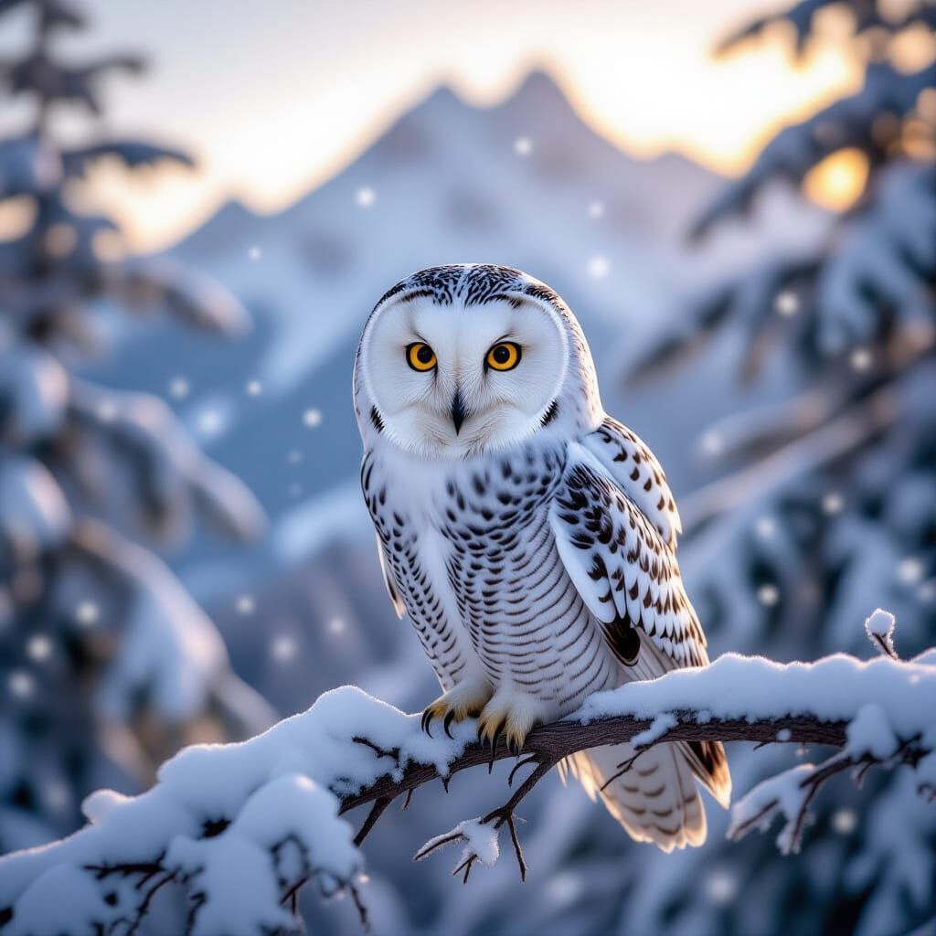 Majestic Snow Owl in Golden Hour Wildlife Photography