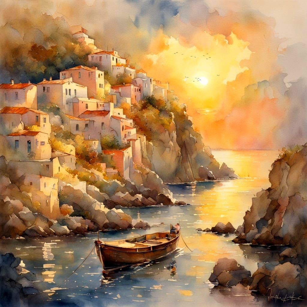 Warm Golden Light in a Vintage Greek Scene