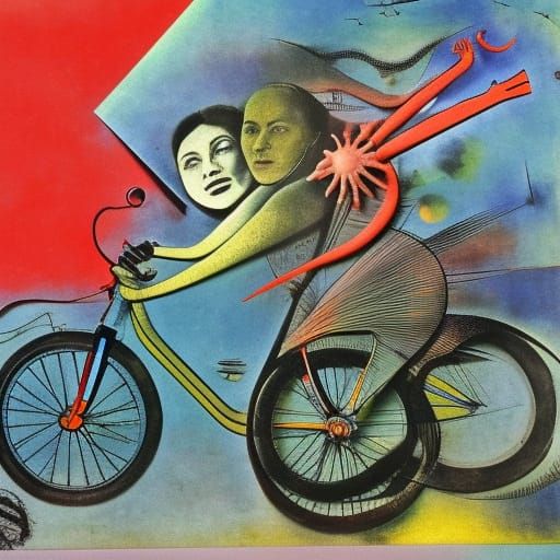 Fish Ride Bicycle in Surreal Collage Illustration
