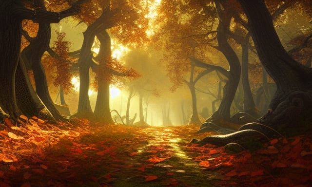 Sunlit Path Through Autumnal Forest Art