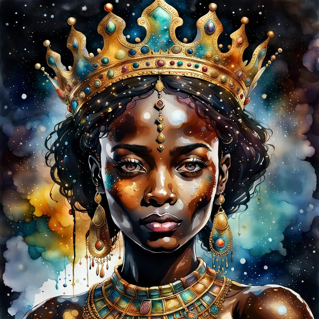 Queen Sheba Portrait in Watercolor Alcohol Ink Style