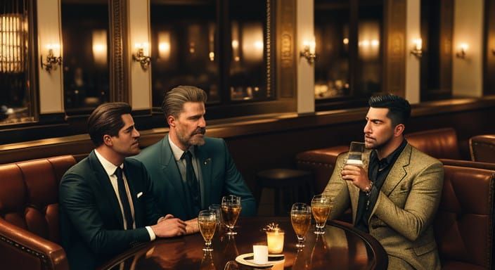 Friends Enjoy Cigars in a Cozy Film Noir Cigar Lounge