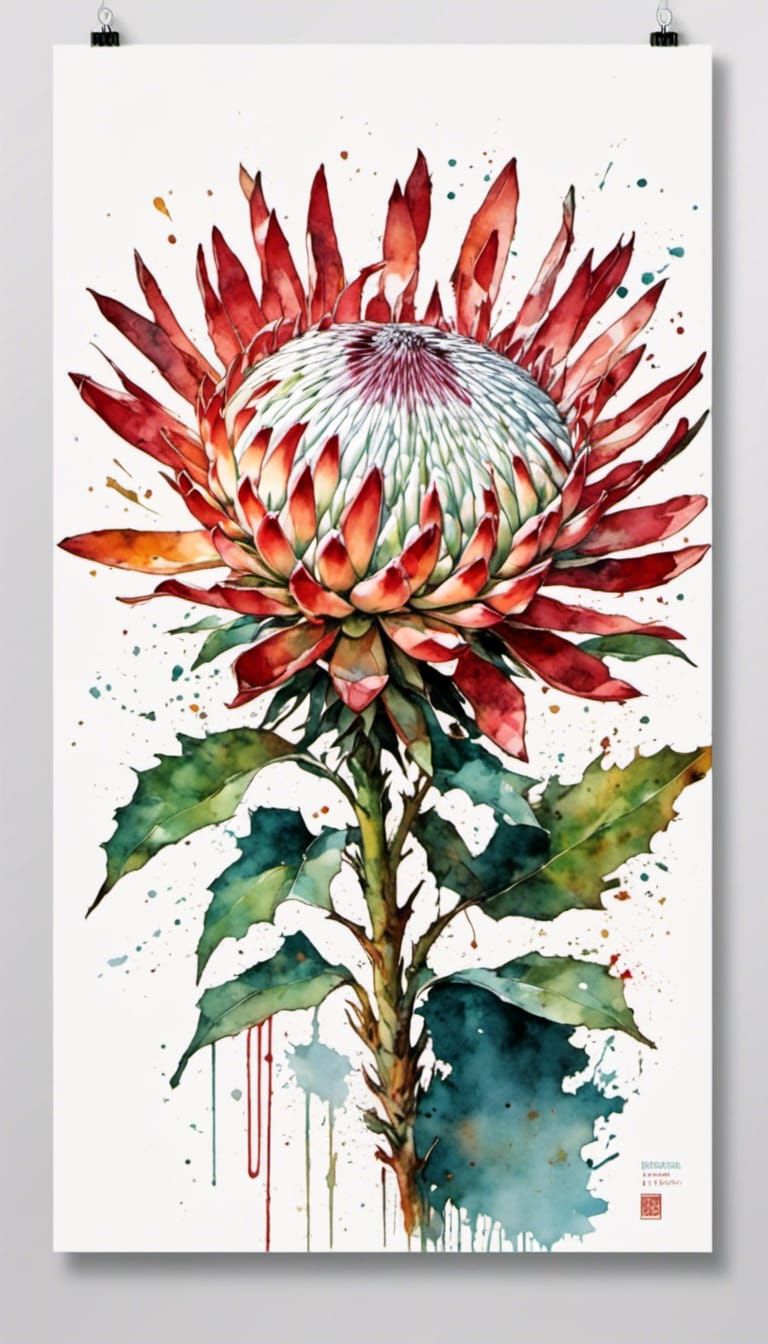 Graffiti Protea Flower in Elven Ink Style
