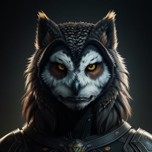 Owl-Wolf Hybrid Portrait in Hyperdetailed Digital Art