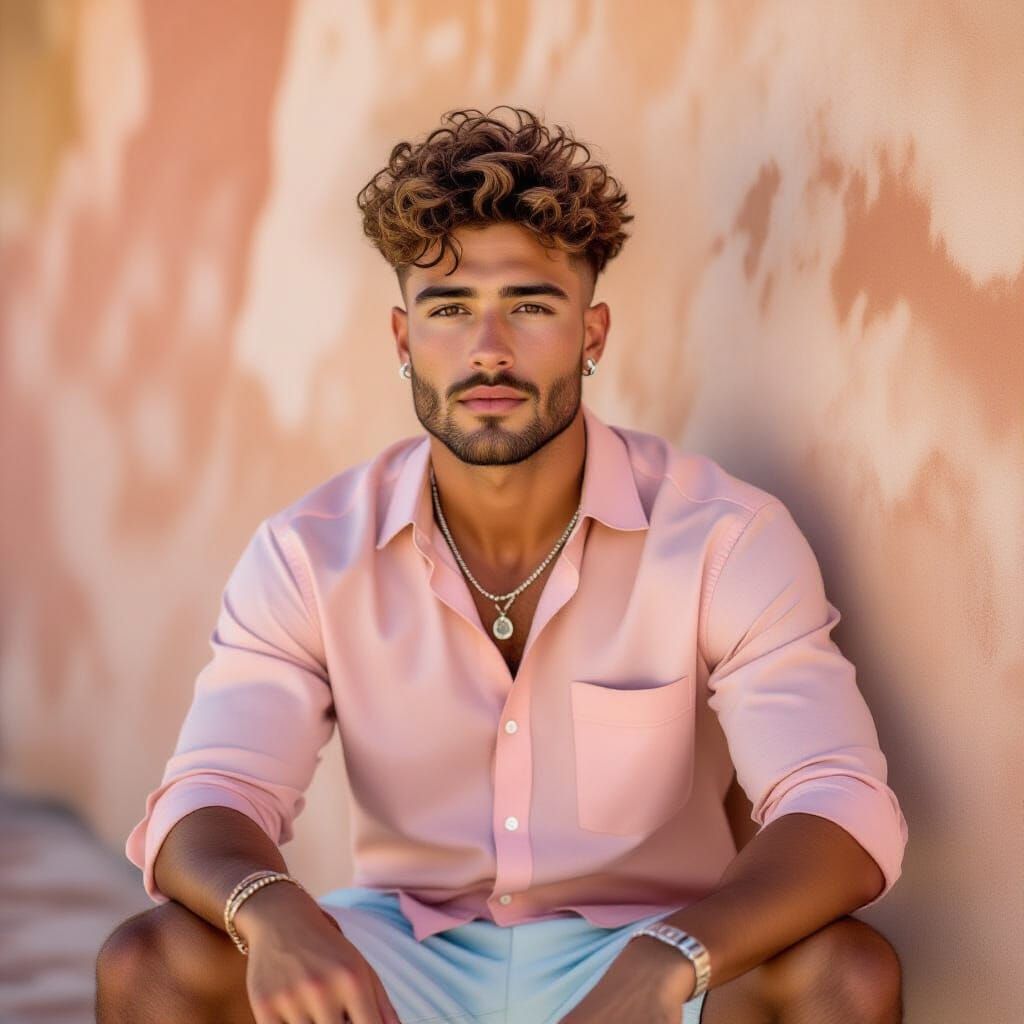 Portrait of Man with Curly Hair in Warm Sunlight