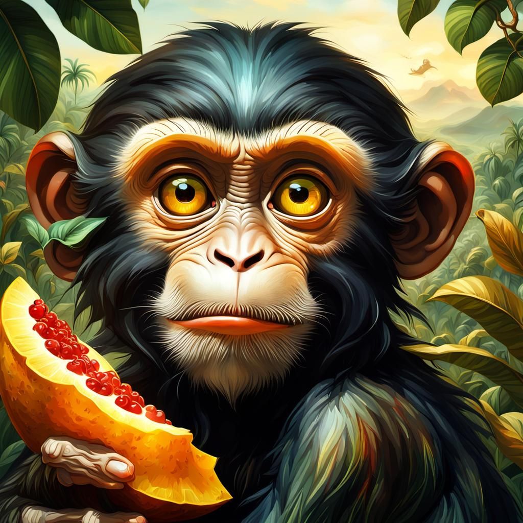 Monkey in Jungle, Photorealistic Digital Painting