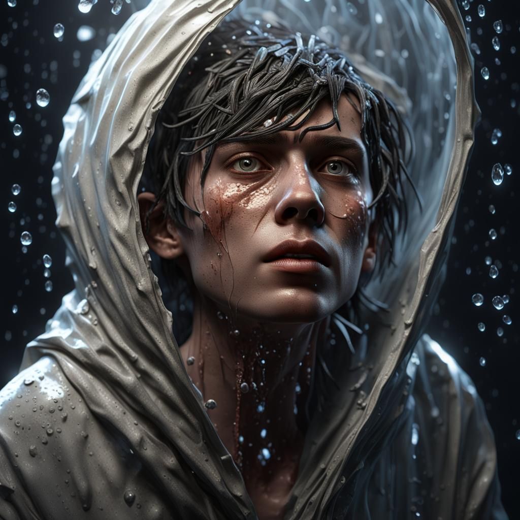 Androgynous Figure Emerges: Hyperrealistic Biopunk Still