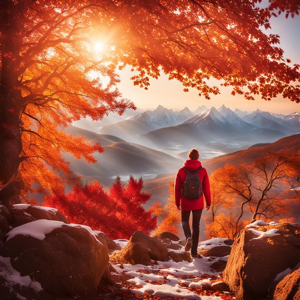 Autumn Landscape with Snowy Mountains
