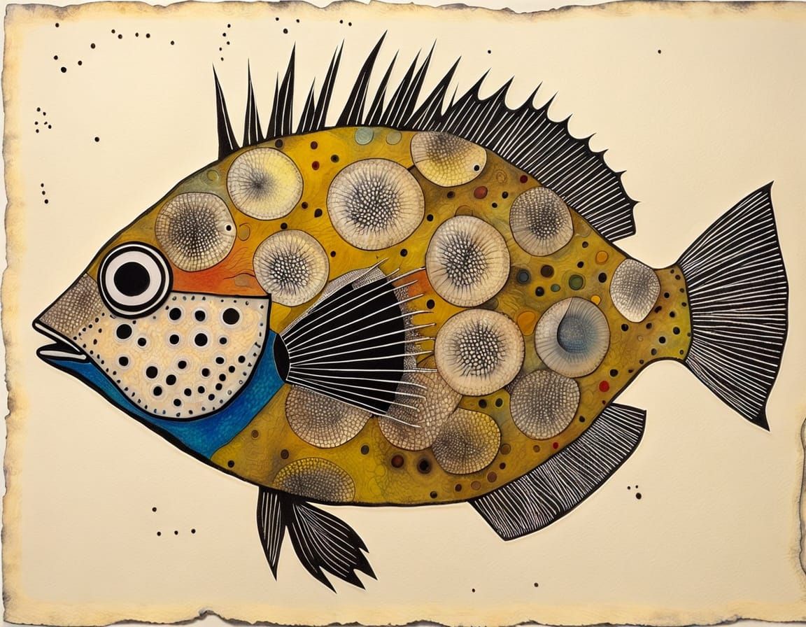 Puffer Fish in Mixed Media Art