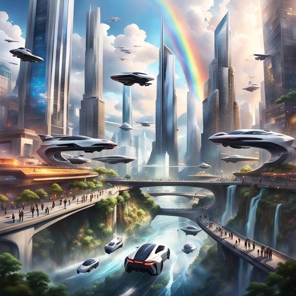 Futuristic Cityscape with Flying Cars in 8K