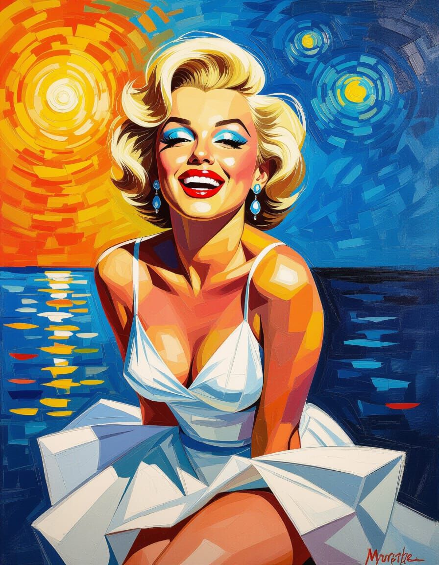 Marilyn Monroe Caricature in Neo-Impressionist Style