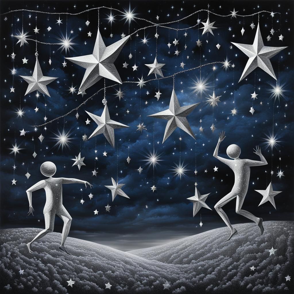 Surreal Dance of Silver Stars in the Night