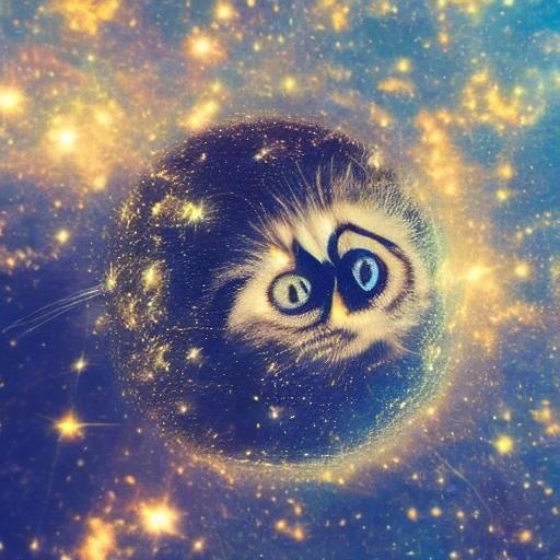 spherical kitten in a galaxy full of golden stars