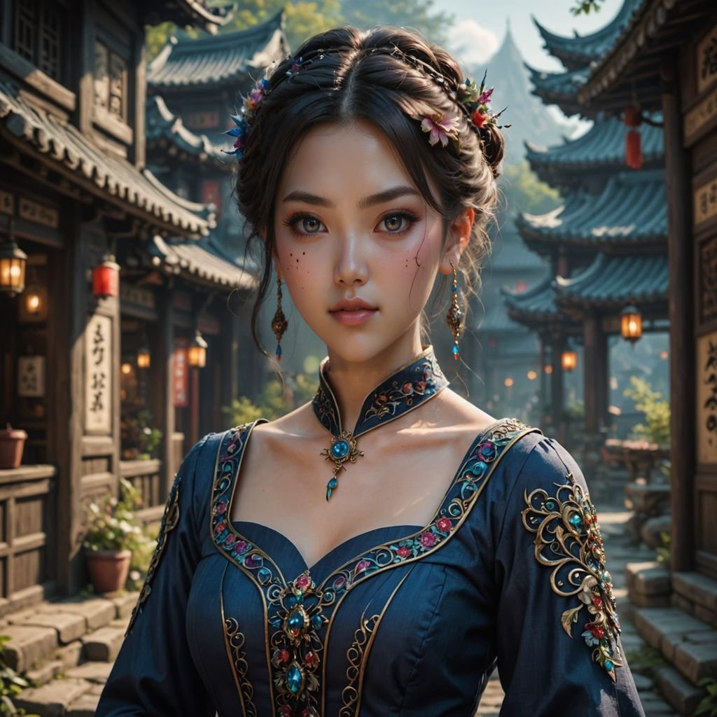 Girl in Enchanting Fantasy Attire with Intricate Korean-Insp...