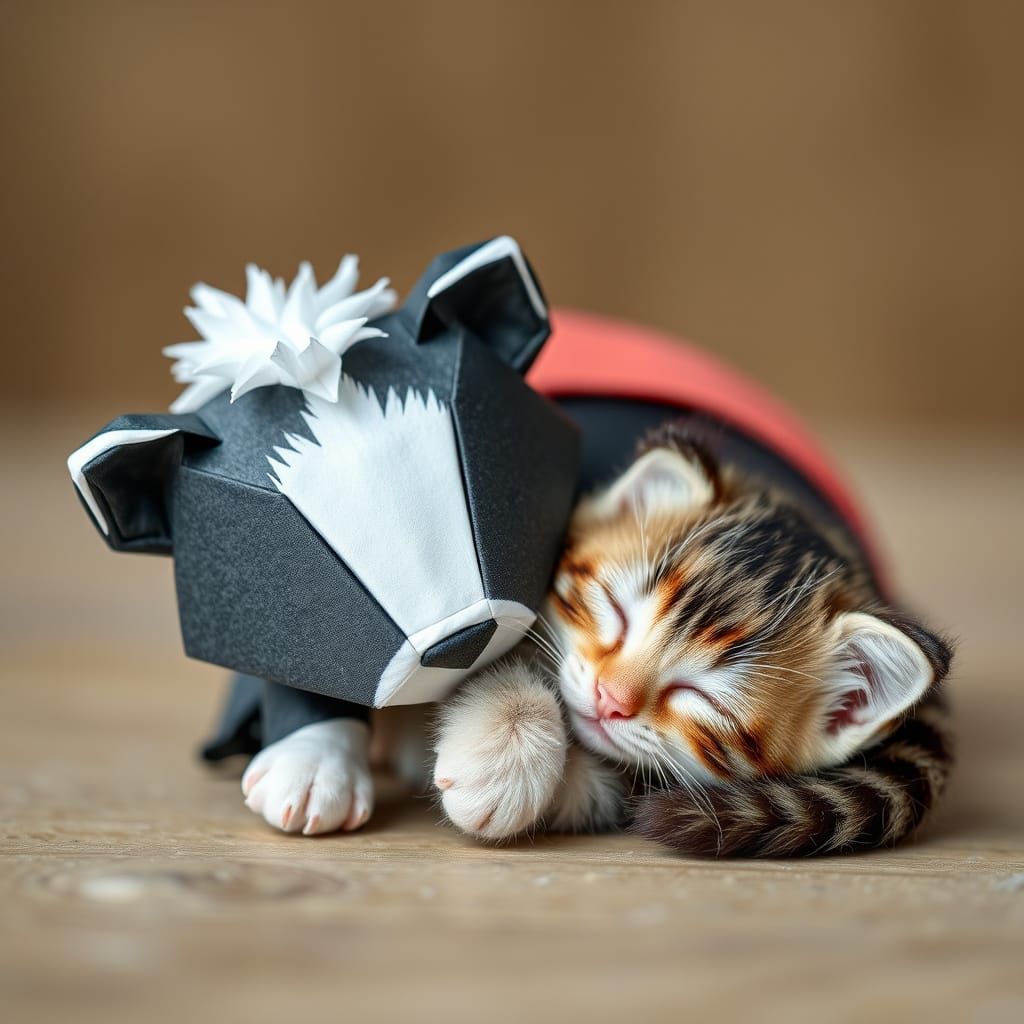 Origami Skunk and Kitten: A Peaceful Nap