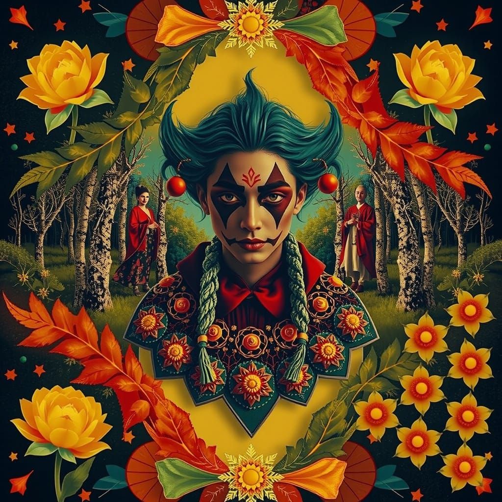 Mystical Forest Scene with Surreal Elements