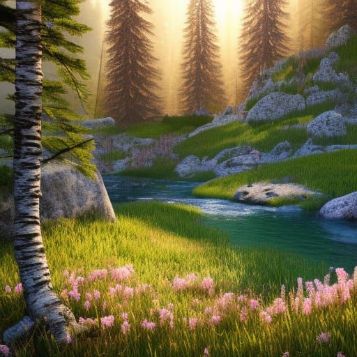 Gothic Mountain Meadow: A Detailed Summer Landscape