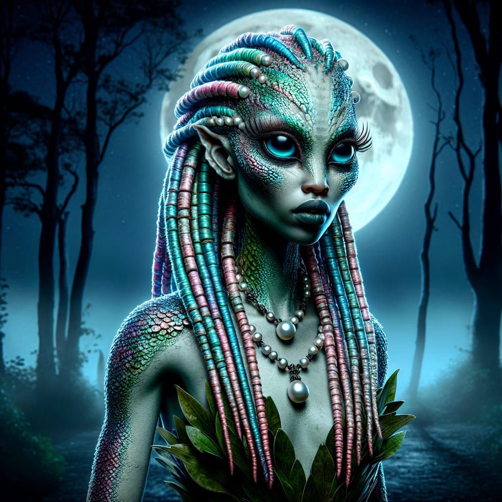 Mystical Hyper-Realistic Goddess with Iridescent Scales and ...