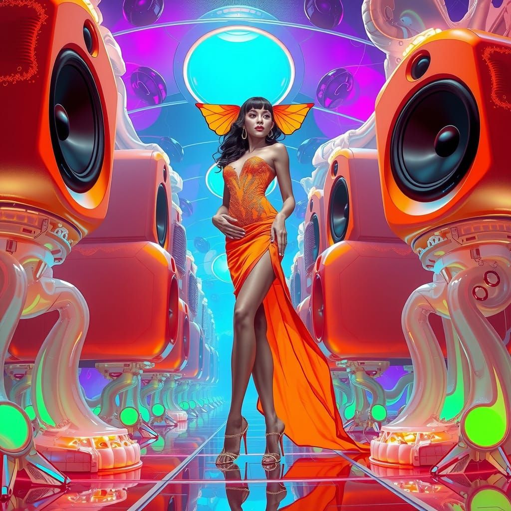 Futuristic Cabaret Muse in Neon Cyberpunk Style