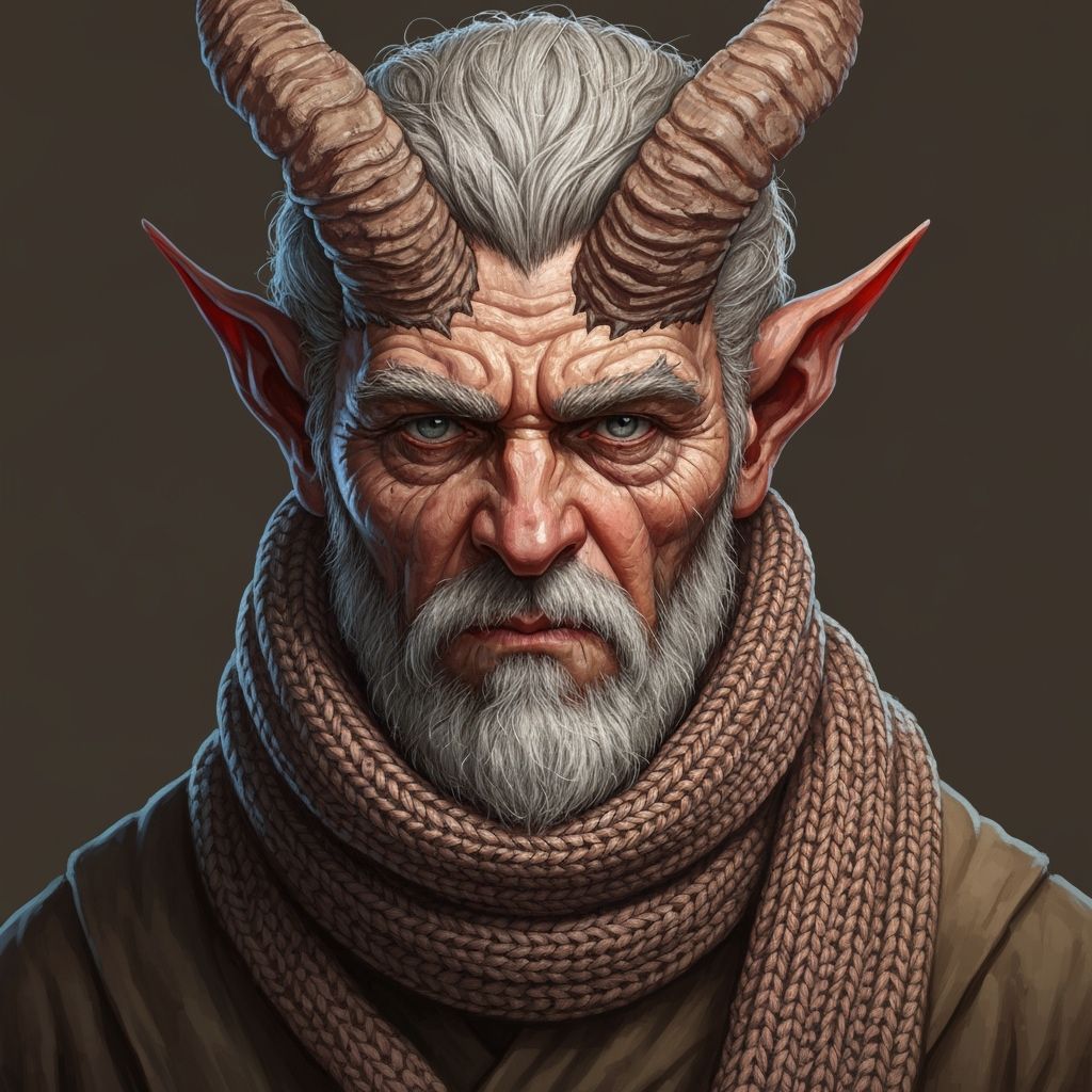 Grizzled Tiefling Ascetic in Dramatic Lighting