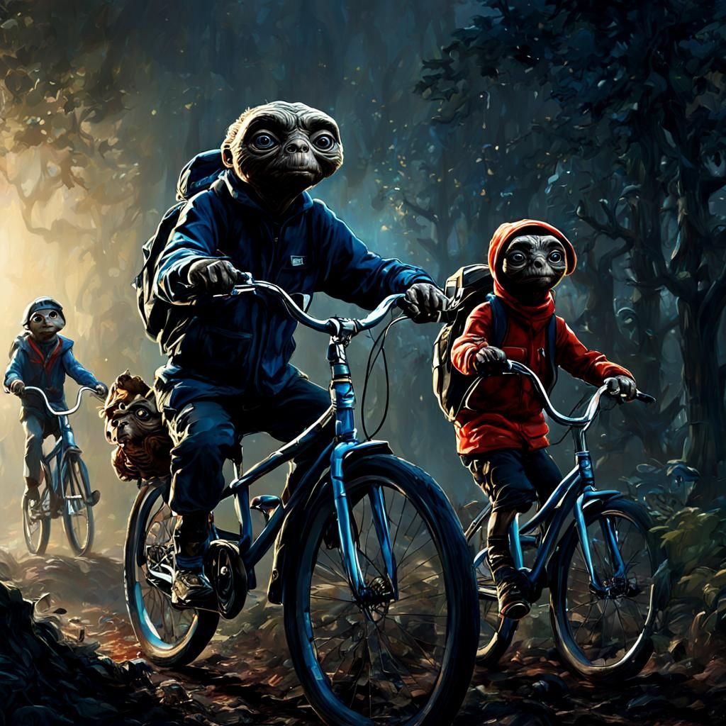 E.T. Movie Poster: Kids Biking in Cinematic Style