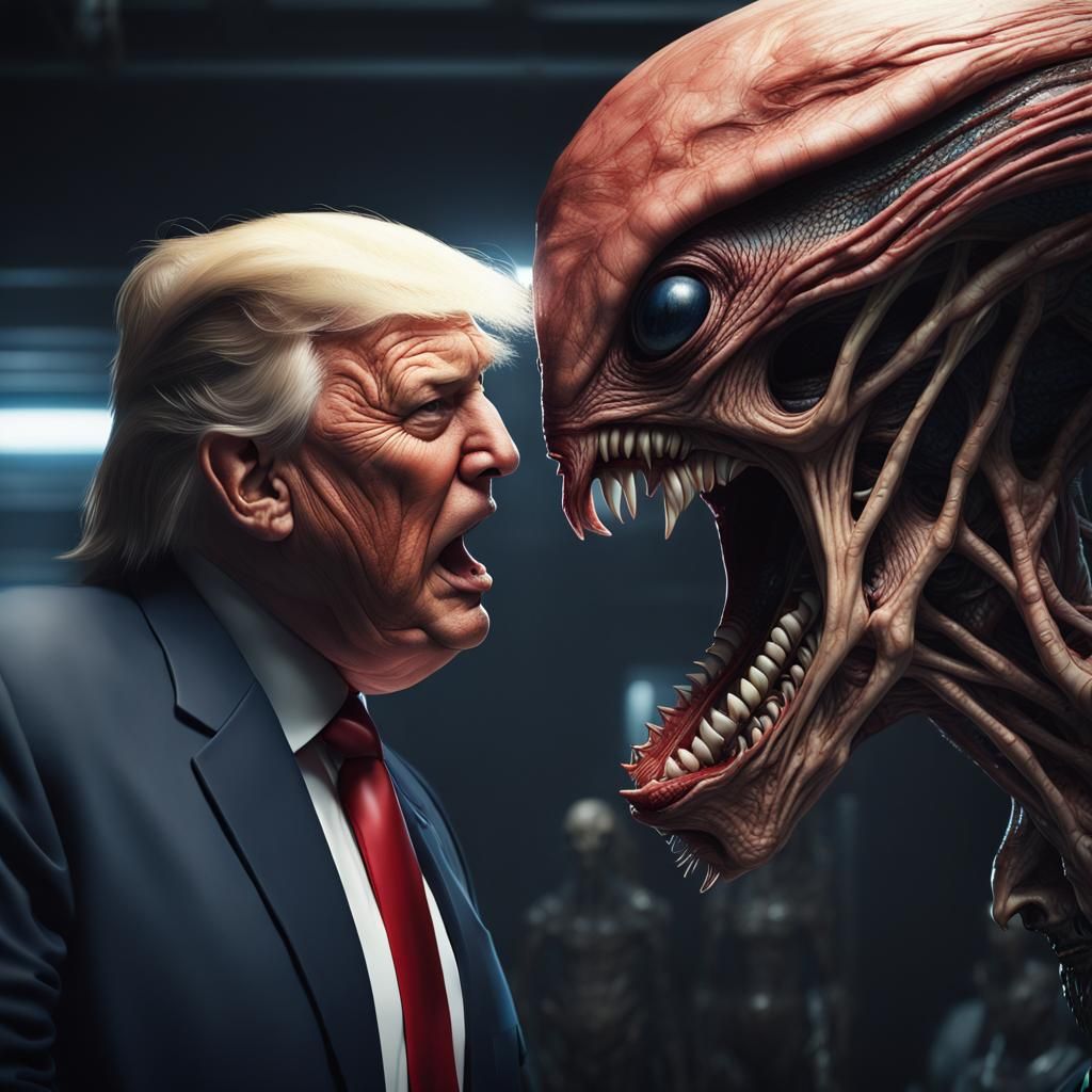 Alien Bites Head in Detailed Matte Painting
