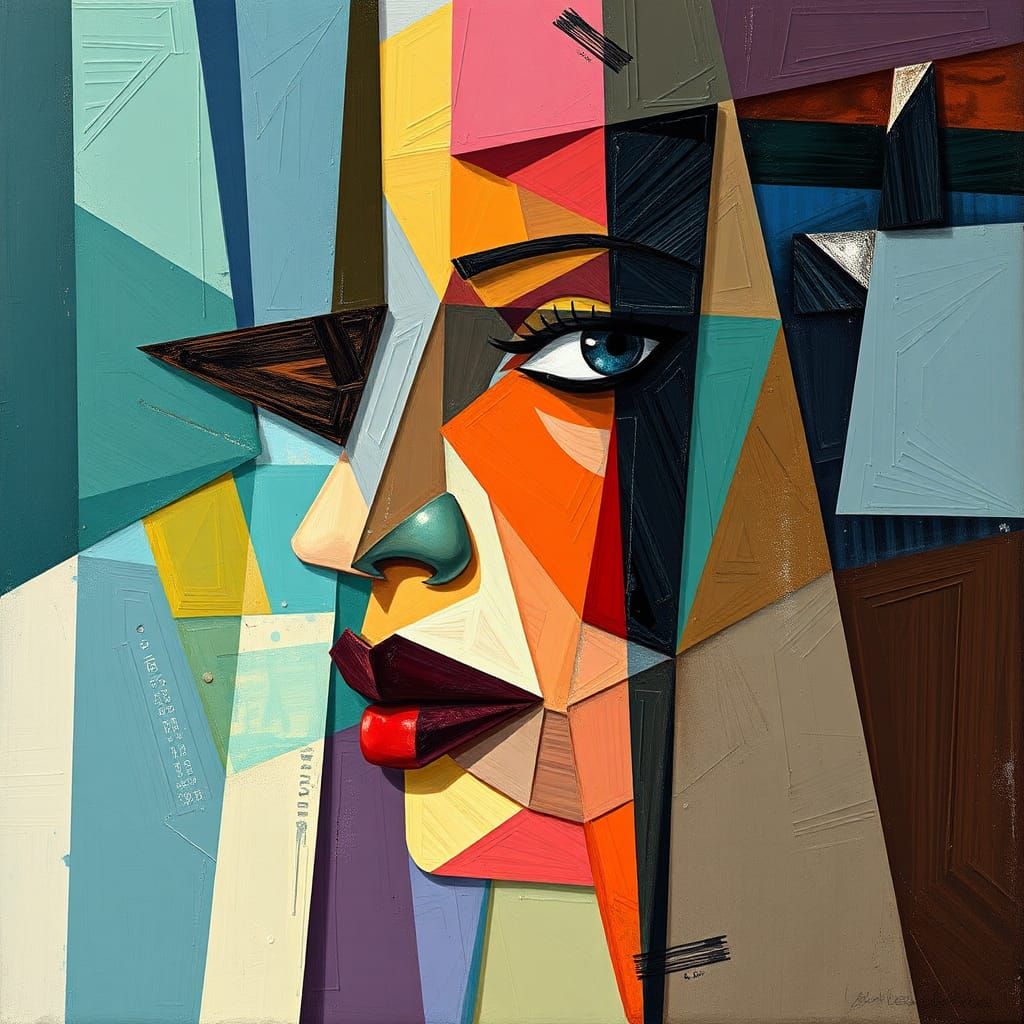 Arte abstracto de pintura digital en el cubismo, surrealismo y expresionismo de estilo mixto. Afiche de arte creativo, l...