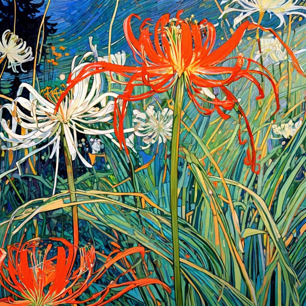 Close-up Spider Lily in Expressive Artistic Style