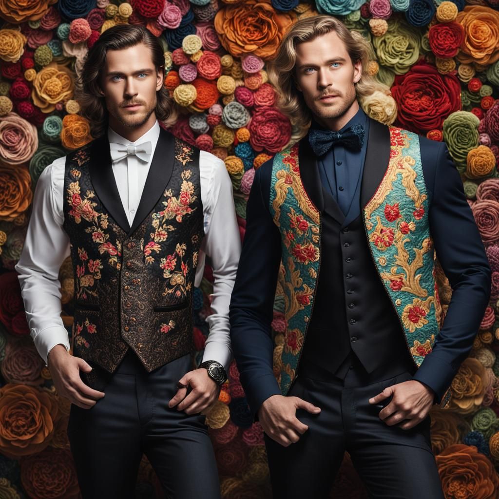 Handsome Men in Tuxedos with Embroidered Vests