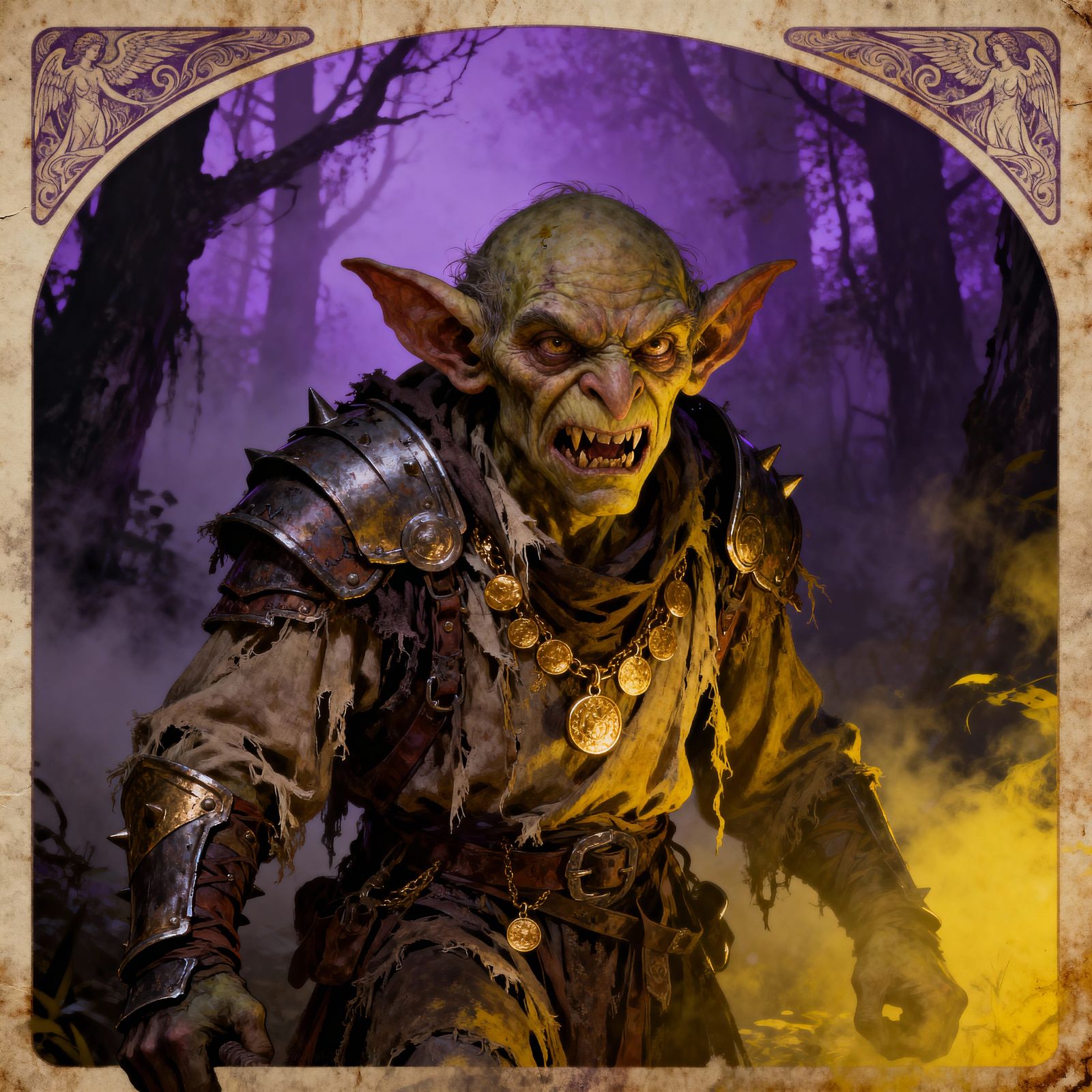 Goblin Scavenger in Dark Forest, Dark Fantasy Art