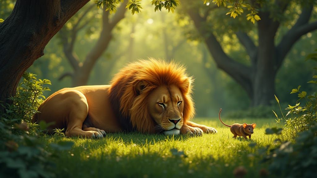 Majestic Lion in Serene Forest Glade
