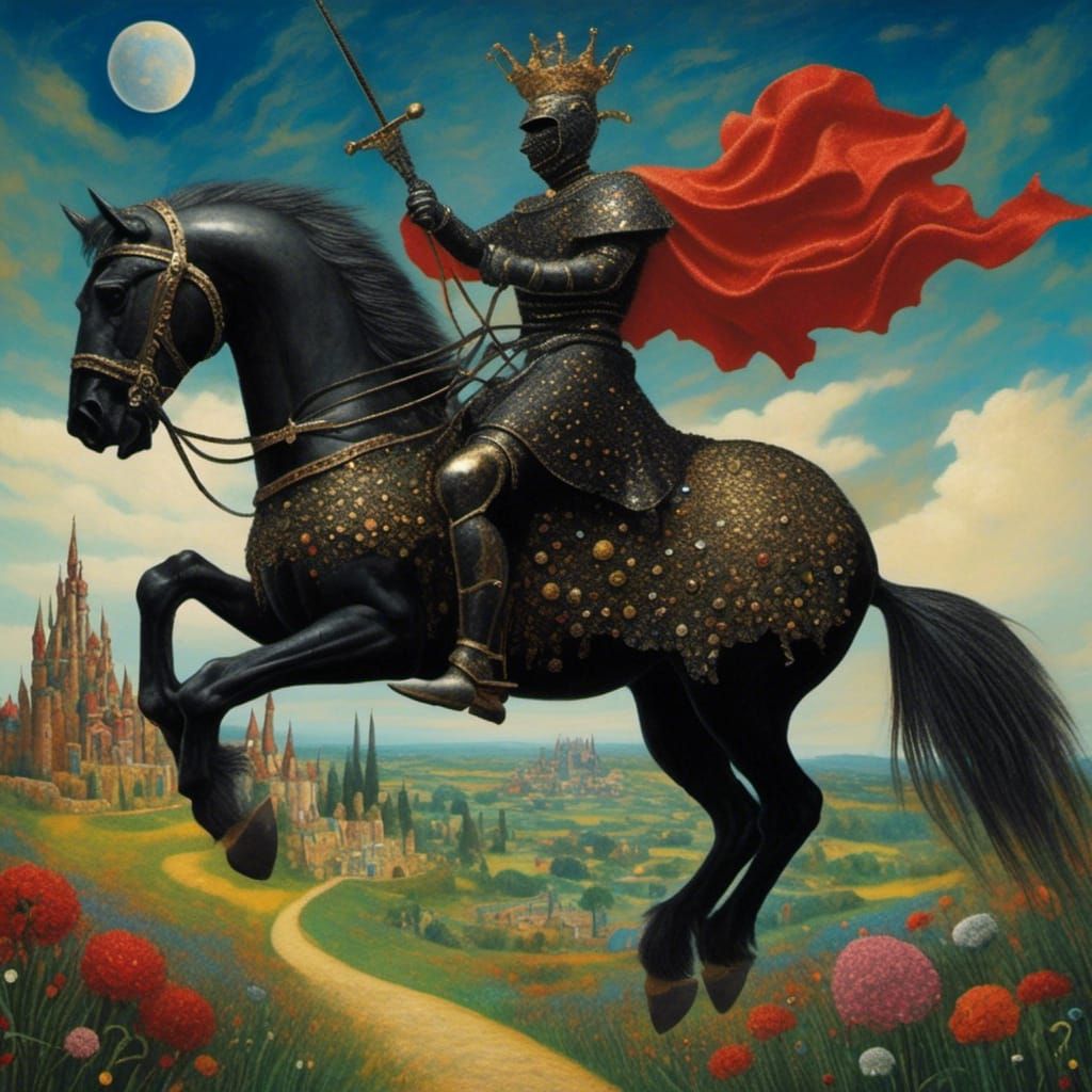 Black Knight on War Horse in Surreal Style